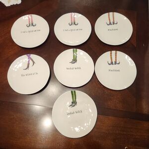 Rae Dunn 8” Set Of 7 Wicked Witch Melamine Plates Magenta Salad Dinner Plates